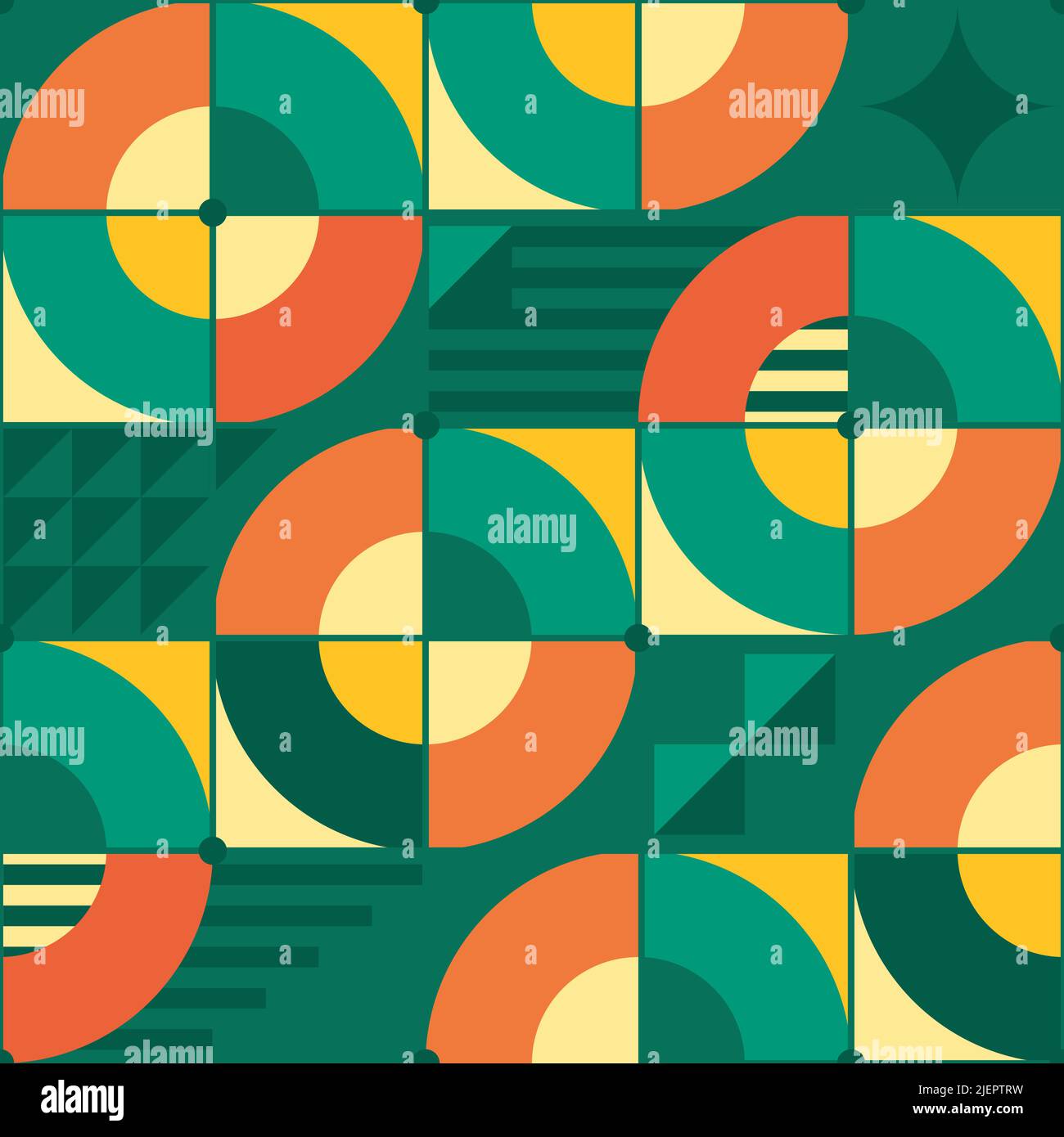 Bauhaus inspired vector seamless pattern - geometric retro design with circles, triangles, lines and squares Stock Vector