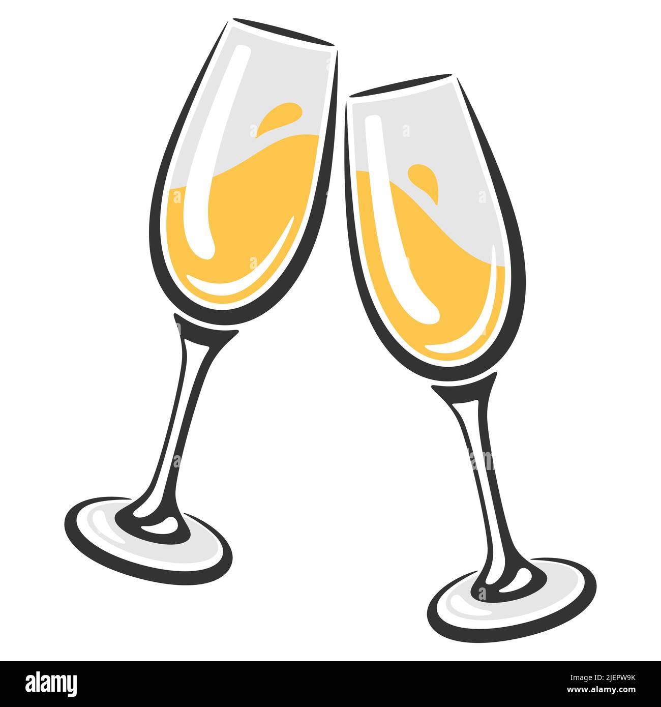 Illustration of glasses with white wine. Image for restaurants and bars. Business and industrial item. Stock Vector