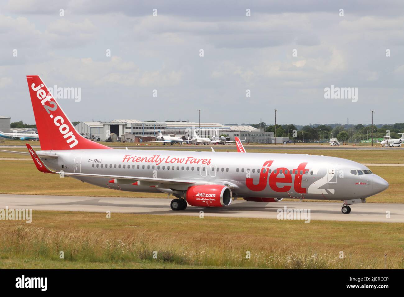 Jet2 Airways, Boeing 737 G-JZHJ, arriving at Stansted Airport, Essex, UK Stock Photo