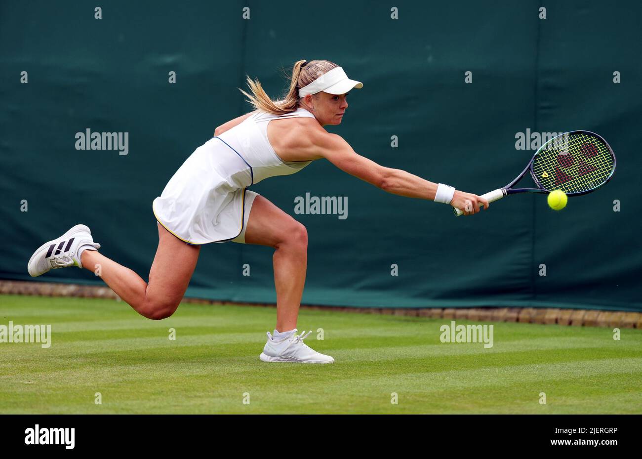 Katie Swan during her match against Marta Kostyuk on day two of the 2022 Wimbledon Championships at the All England Lawn Tennis and Croquet Club, Wimbledon. Picture date: Tuesday June 28, 2022. Stock Photo