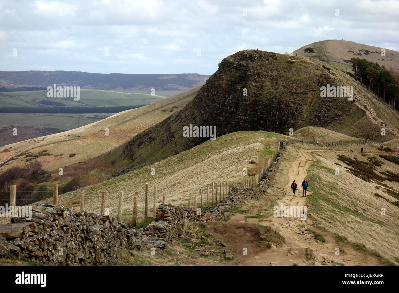 The Ridge Path over 'Black Tor' Leading to Distant 'Lose Hill' from 'Hollins Cross' in Edale, Derbyshire, Peak District National Park, England, UK. Stock Photo