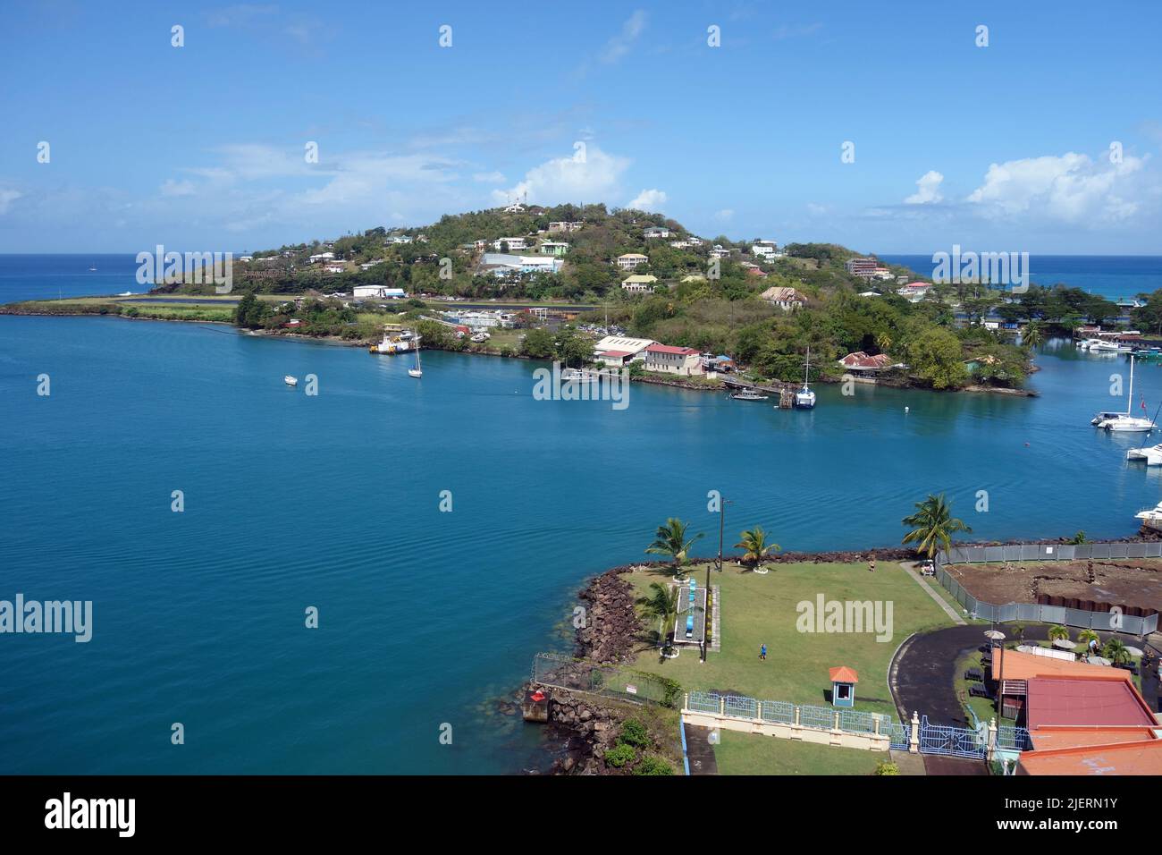 The Harbour between George F. L. Charles Airport and the Cruise Terminal in Castries the Capital of the Eastern Caribbean Island of Saint Lucia. Stock Photo