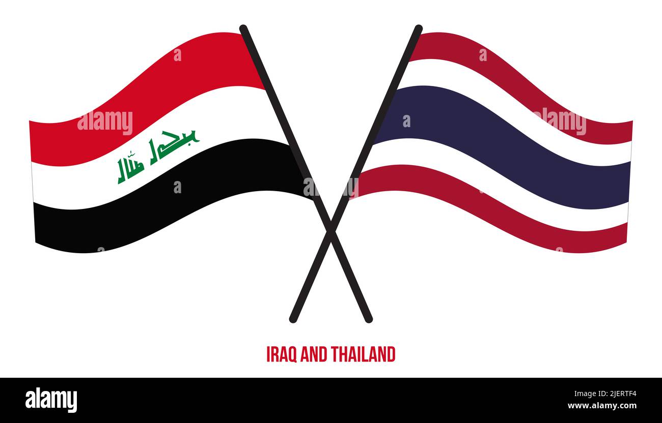 Iraq and Thailand Flags Crossed And Waving Flat Style. Official Proportion. Correct Colors. Stock Photo