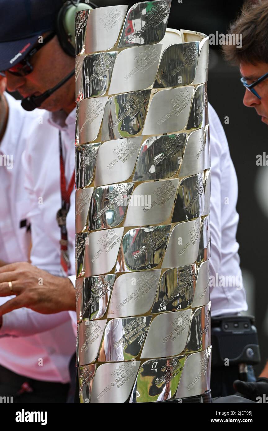 May 29, 2022, Scarperia (FI, Italy: Scarperia (FI), Italy, Mugello  International Circuit, May 29, 2022, MotoGP trophies during Gran Premio  dÃ¢â‚¬â„¢Italia Oakley Race - MotoGP World Championship. (Credit Image: ©  Alessio Marini/LPS