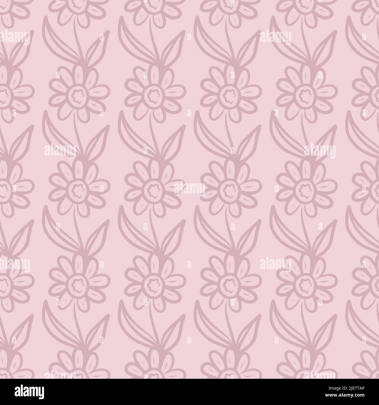 seamless pattern with daisy tulip flowers hand drawn doodle style. Stock Vector