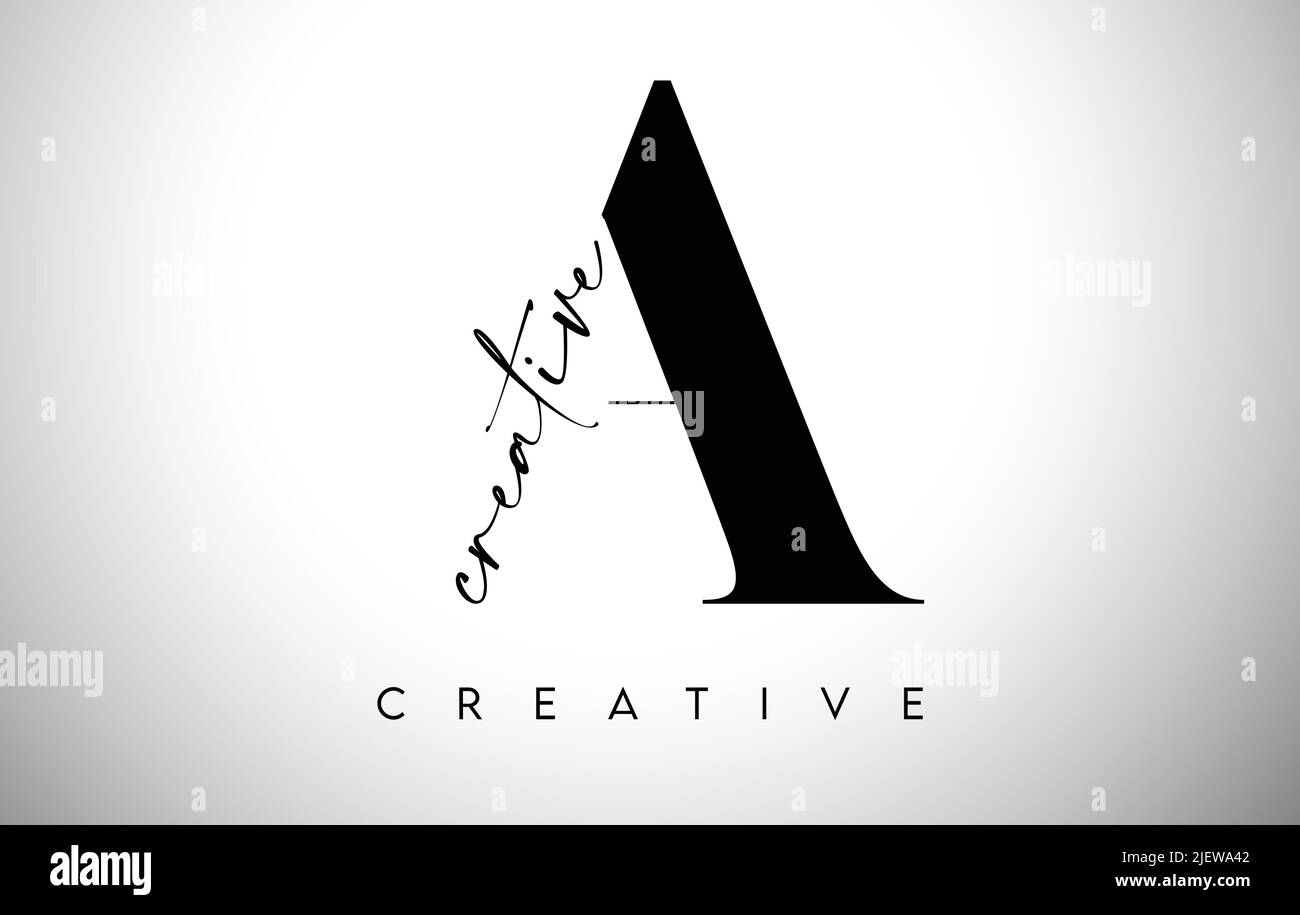 A Letter Design with Creative Cut and Serif Font in Black and White ...