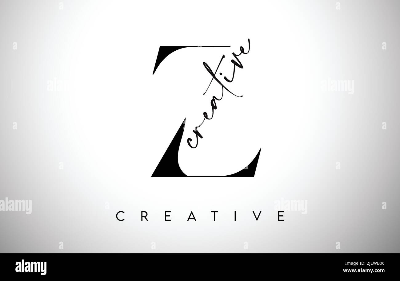 Z Letter Design with Creative Cut and Serif Font in Black and White ...