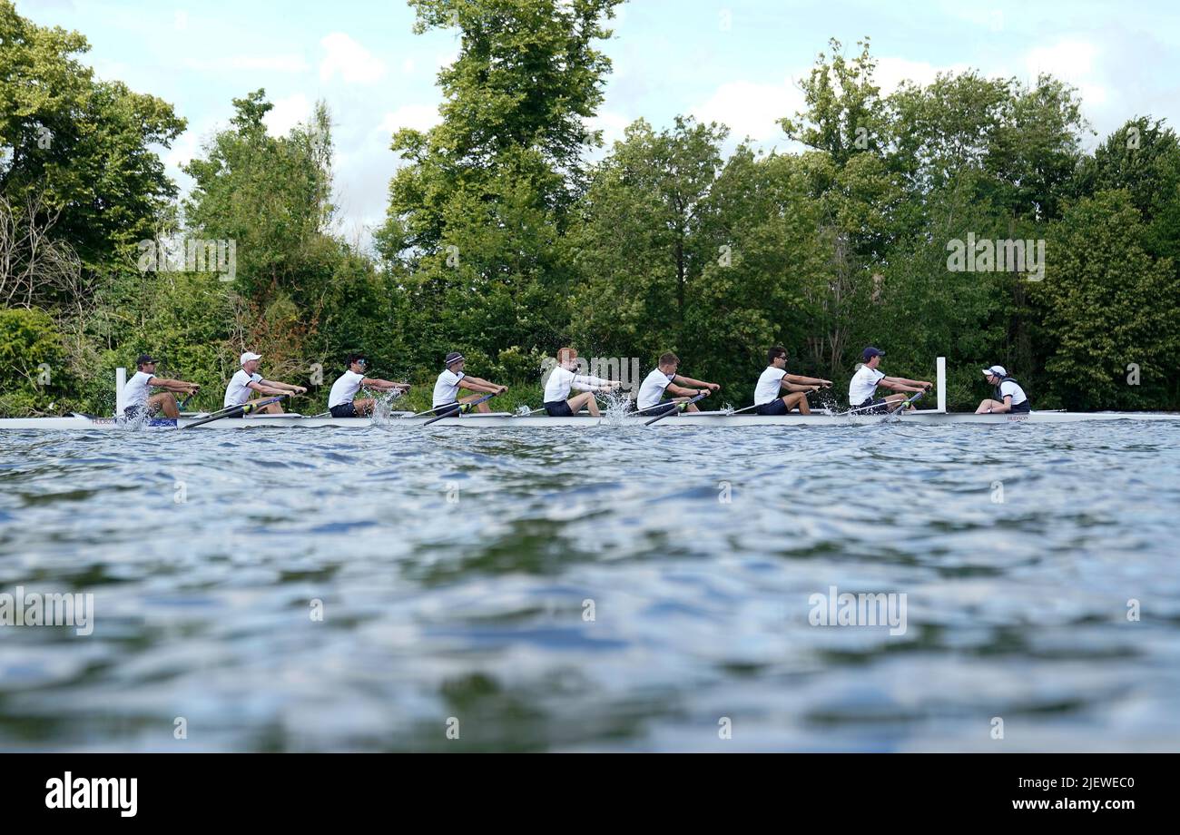 Yale University 'B' crew compete on the opening day of the 2022 Henley Royal Regatta alongside the River Thames. Picture date: Tuesday June 28, 2022. Stock Photo