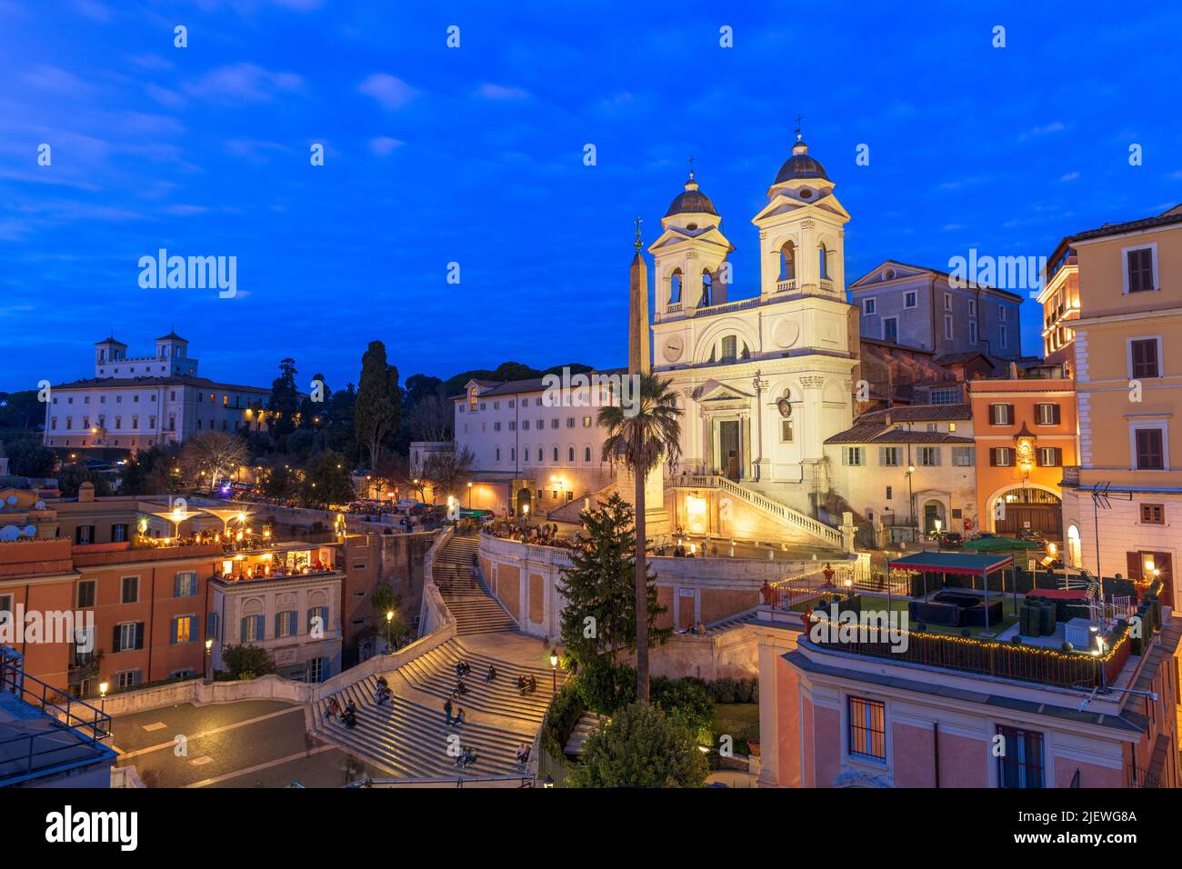 Rome, Italy overlooking the Spanish Steps at night. Stock Photo