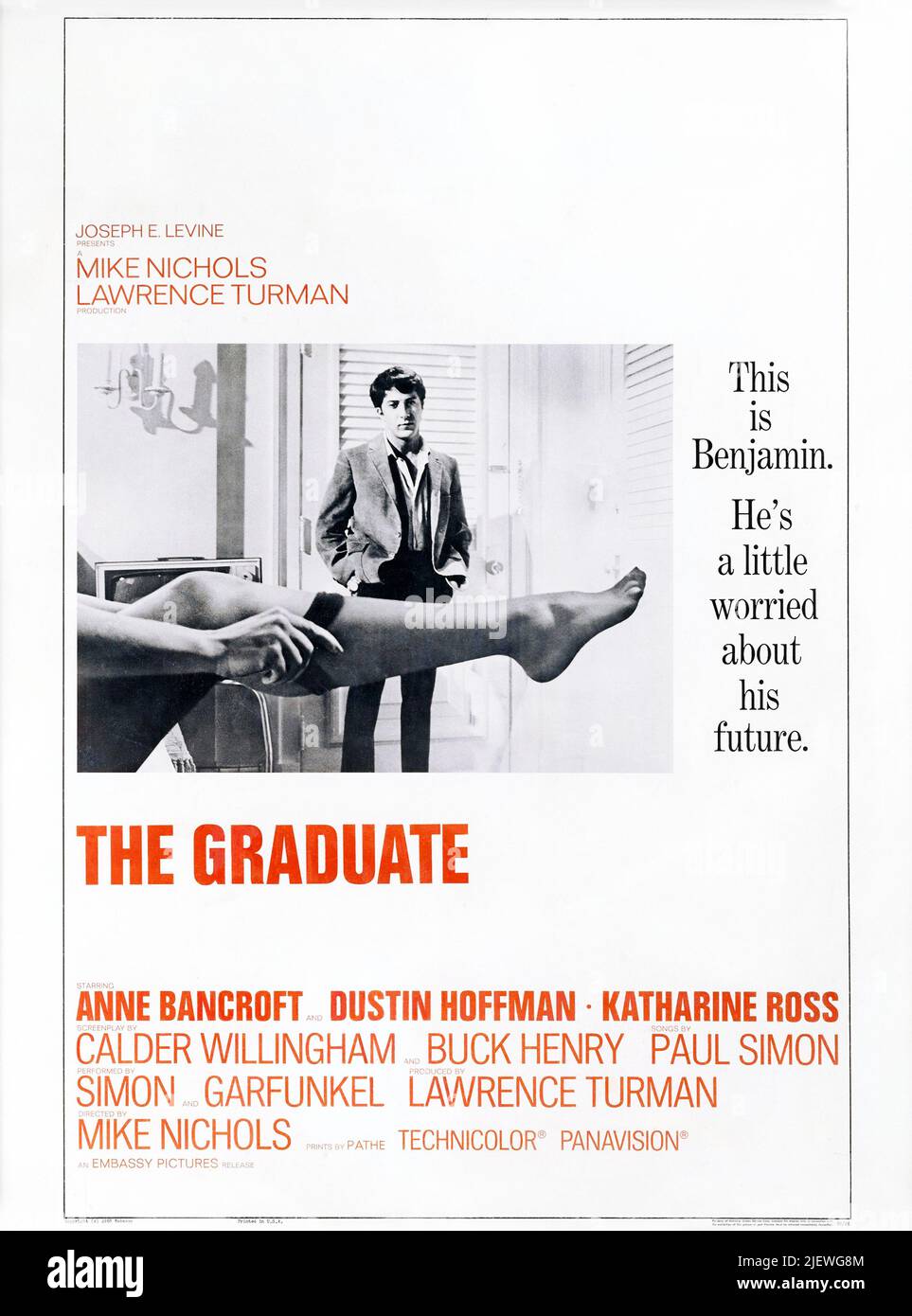 The Graduate - 1967 Film Poster . Directed by Mike Nichols starring Dustin Hoffman and Anne Bancroft Stock Photo