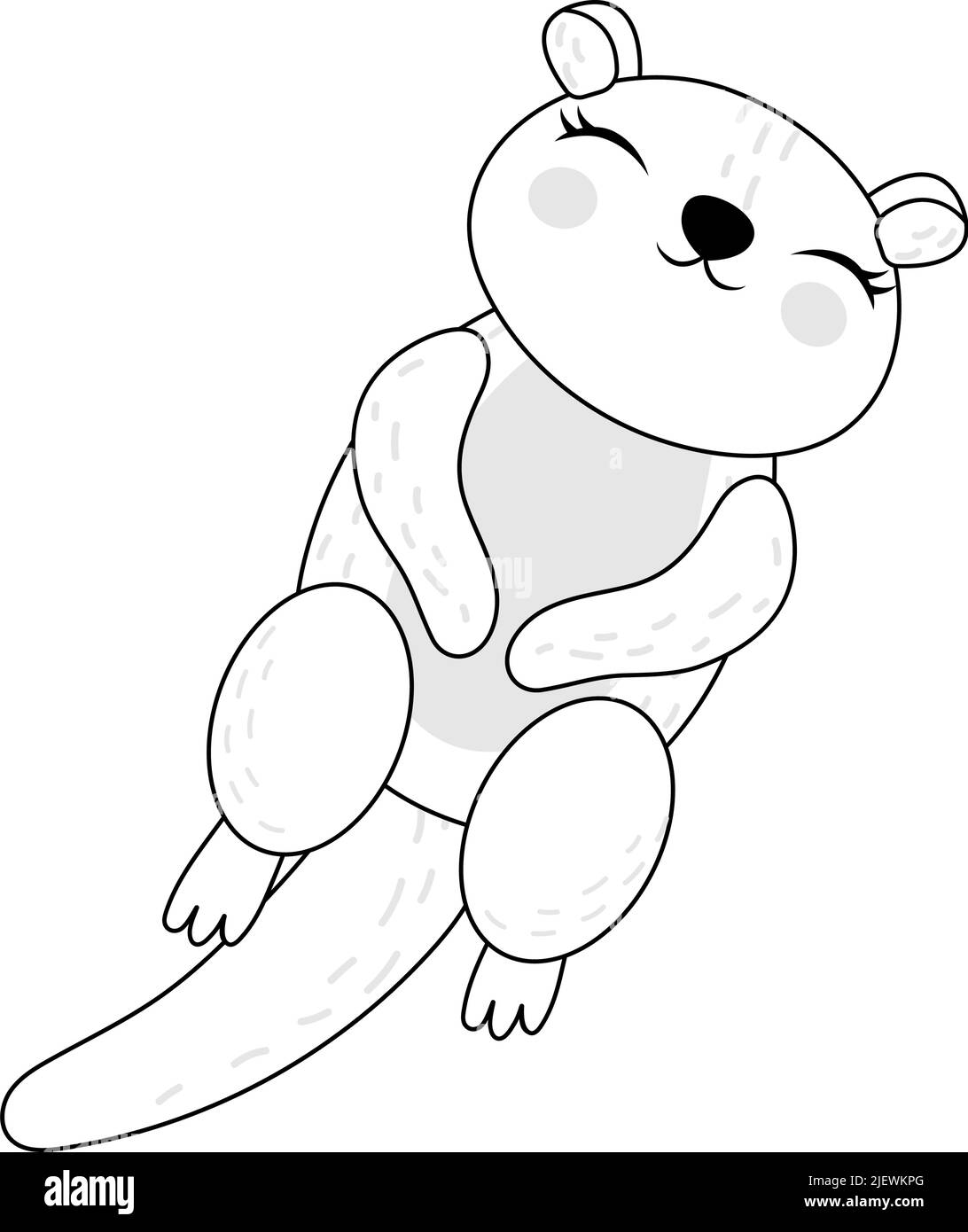 Cute Otters Clipart Black and White for Kids Holidays and Goods. Happy Clip Art Sea Otter Swims on its Back for Coloring Page. Vector Illustration of Stock Vector