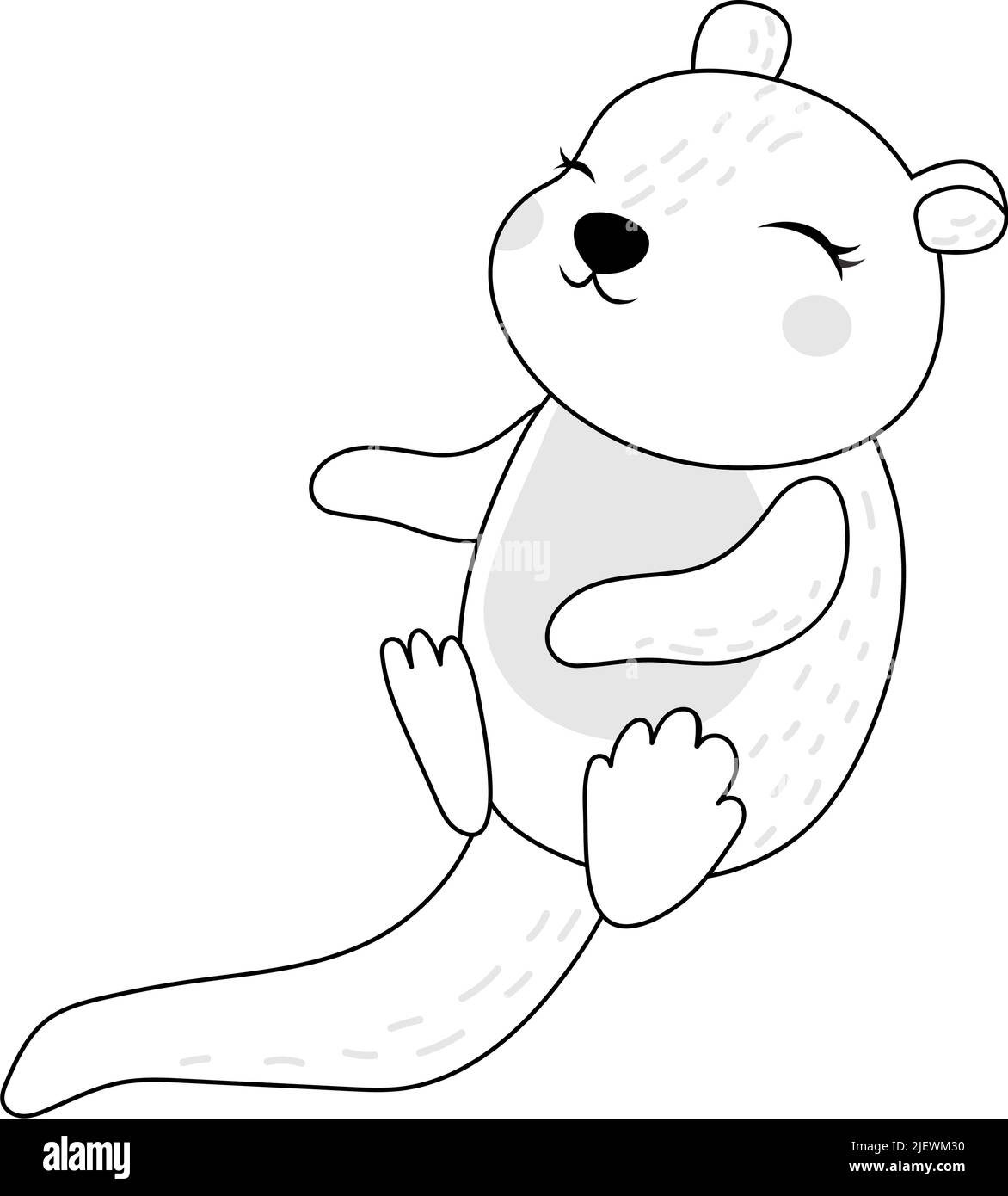 Cute Clipart Otters Black and White Illustration in Cartoon Style. Cartoon Clip Art Sea Otter Coloring Page. Vector Illustration of an Animal for Stock Vector