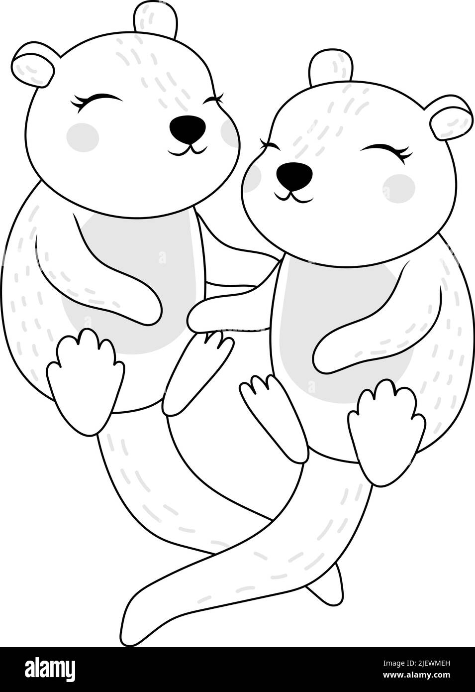 Clipart Otters Coloring Page in Cartoon Style. Cute Clip Art Two Otters Black and White. Vector Illustration of an Animal for Stickers, Baby Shower Stock Vector