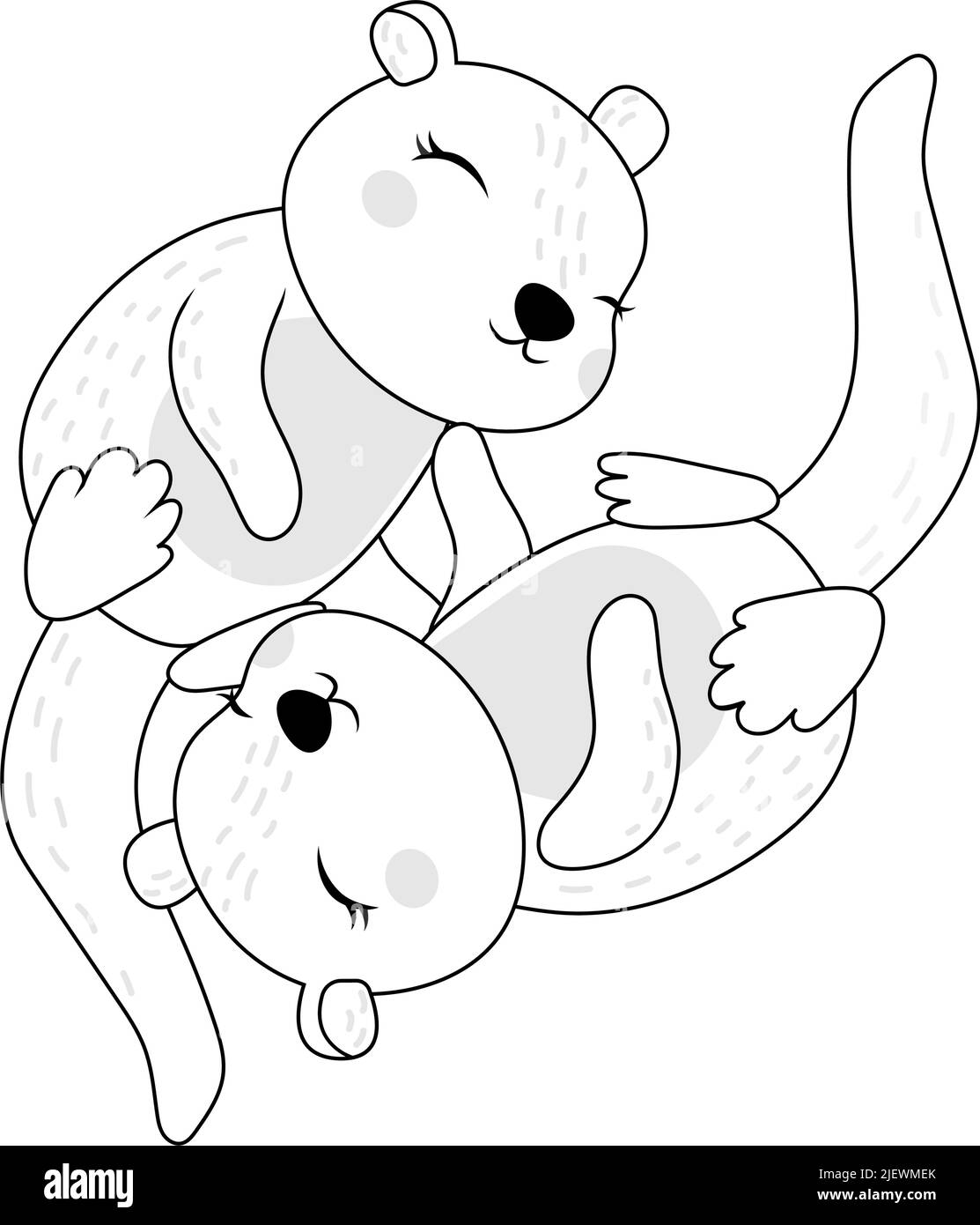 Clipart Otters Black and White in Cartoon Style. Cute Clip Art ...
