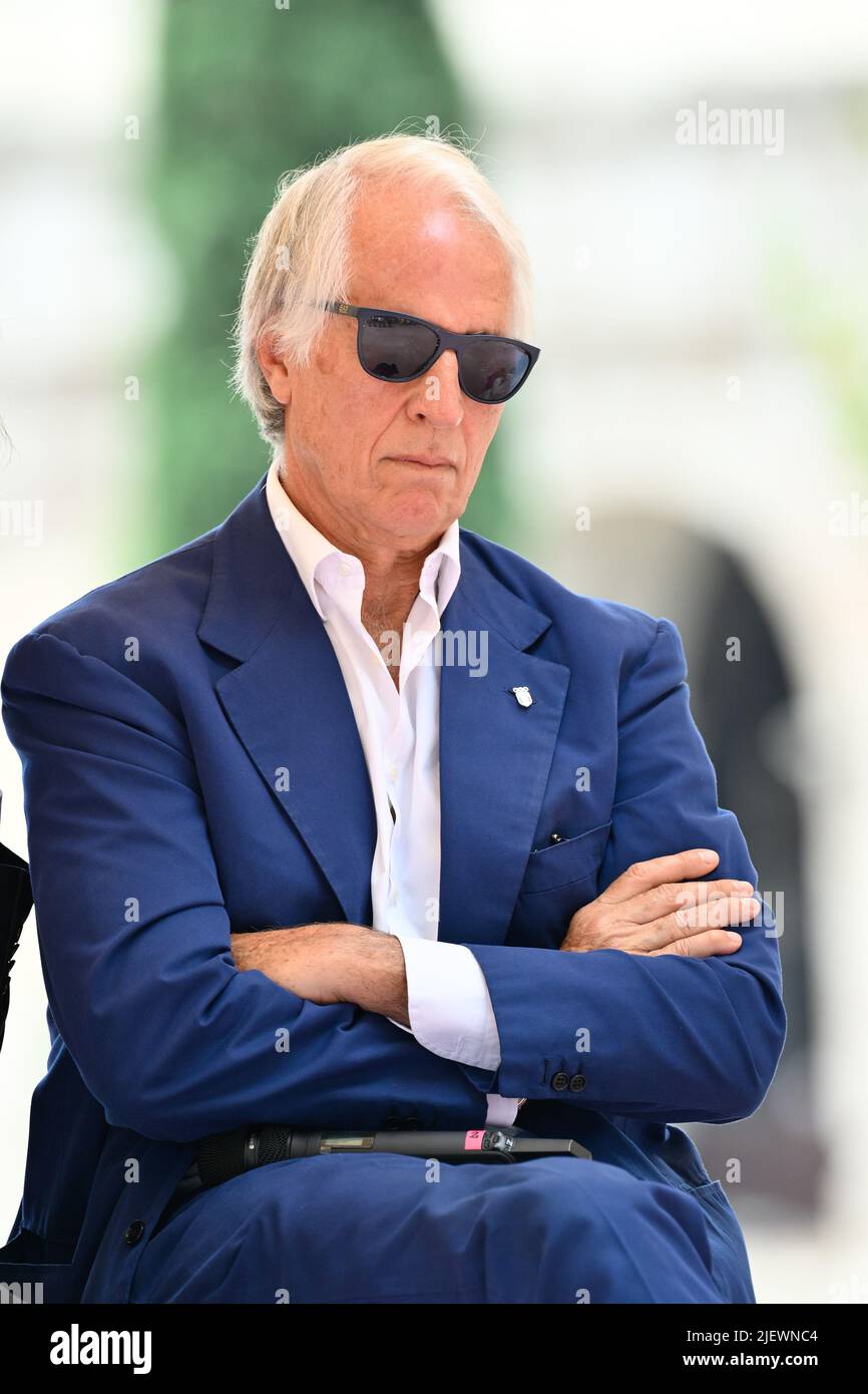 Rome, Italy. 28th June, 2022. Giovanni Malagoâ&#x80;&#x99; president of Coni during the presentation conference of the World Street Skateboarding Rome 2022 at the Parco del Colle Oppio in Rome on June 28, 2022 Credit: Independent Photo Agency/Alamy Live News Stock Photo