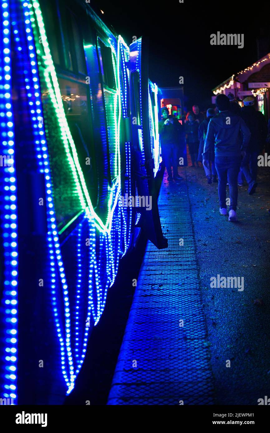 christmas decoration lights on steam train sheringham north norfolk