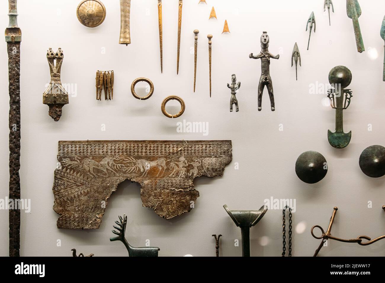 Tbilisi, Georgia. Georgian National Museum. Museum Exhibits Of Various Antique Household Items. Jewelry, Bracelets. Various Old Hairpins, Arrowheads. Stock Photo