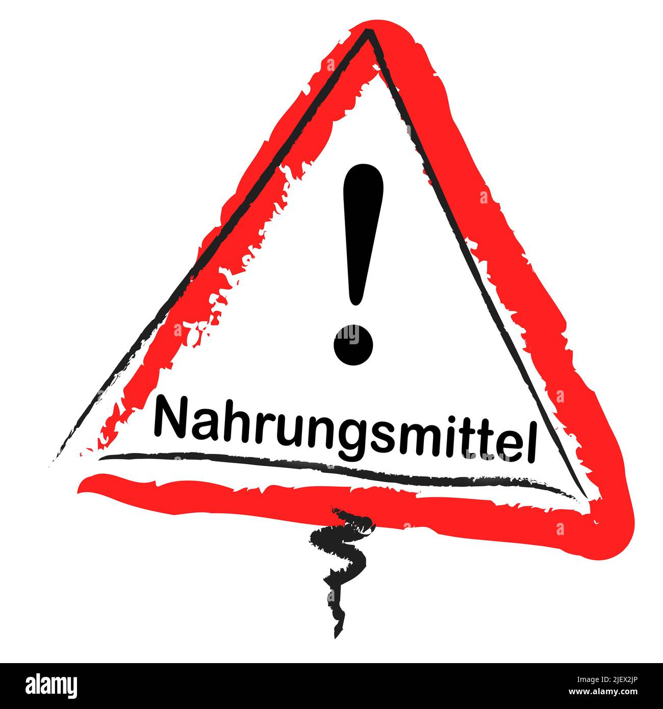German warning sign and foods isolated against white background Stock