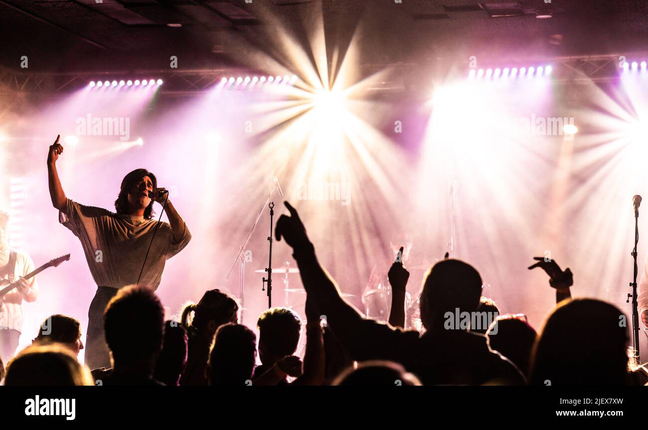 Arcade Hearts performing live at Golden Touch Festival at the Wedgewood Rooms, Portsmouth on 11th June 2022 including crowd. Stock Photo