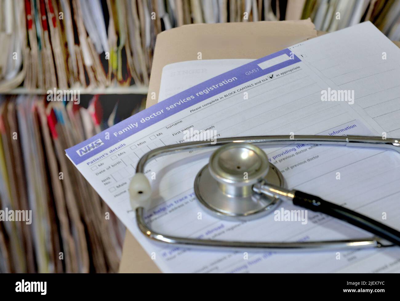 File photo dated 10/09/14 of a registration form and a stethoscope. GPs have threatened the possibility of industrial action over a contract that forces them to offer appointments at evenings and weekends. Issue date: Tuesday June 28, 2022. Stock Photo