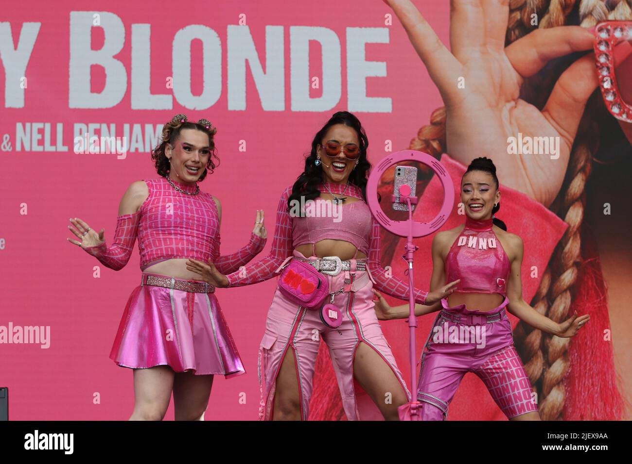 The cast of the musical Legally Blonde at West End Live in Trafalgar Square 2022. Stock Photo