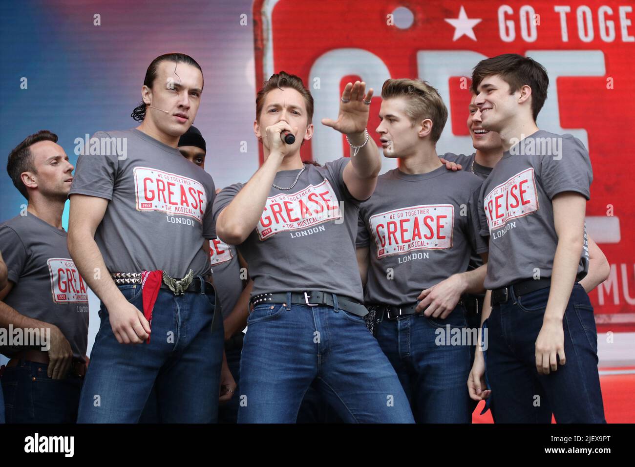 The cast of Grease the musical at West End Live in Trafalgar Square