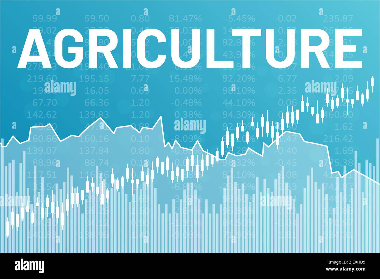 Sector Agriculture on stock market graph on blue finance background. Rise trend Stock Vector
