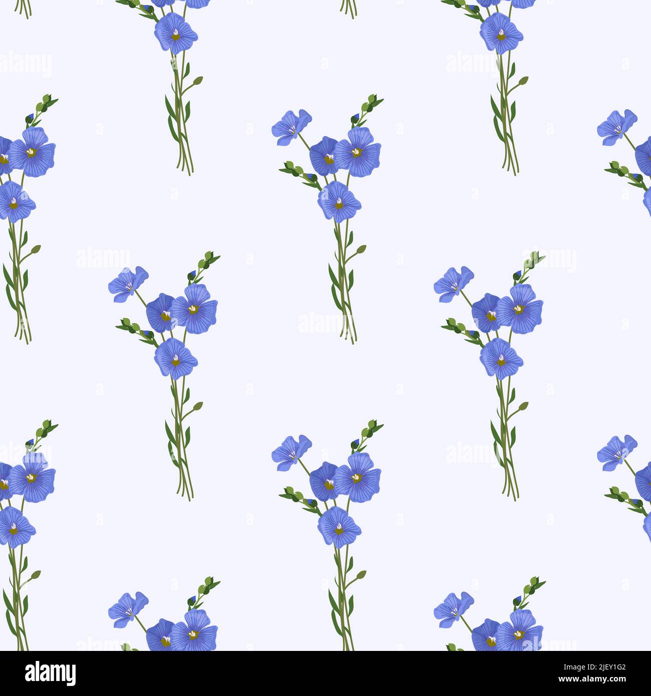 Hand drawn vector seamless pattern of flax plant with flowers Stock ...