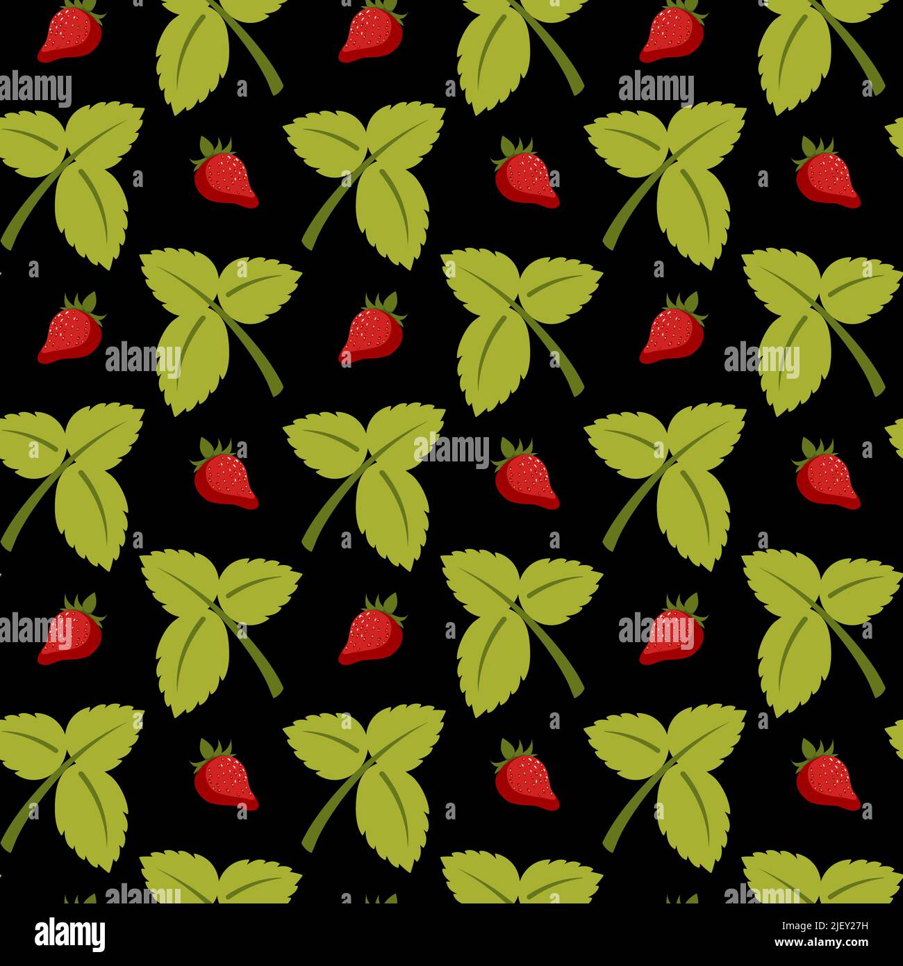 Wild strawberry vector seamless dark pattern Stock Vector