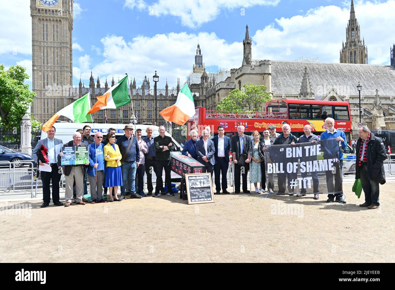 Parliament Square, London, UK, 28/06/2022, Irish community demo for Time for truth & time for Justice! no to Say NO to Britain’s “Bill of Shame”  to stop the Bloody Sunday victims to seek justice at Parliament Square, Westminster, London, UK. - 28 June 2022. Stock Photo