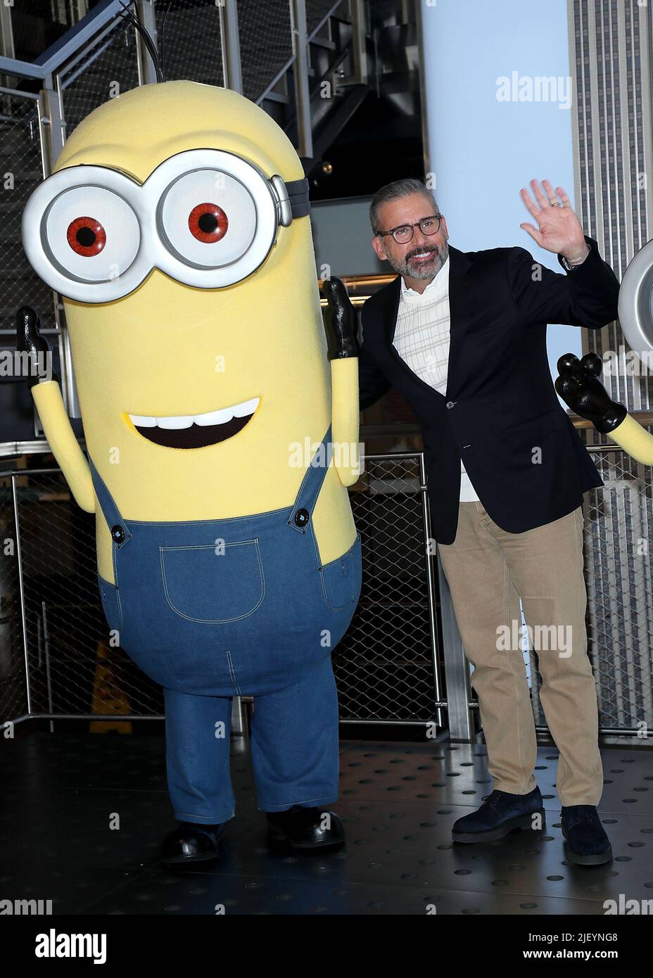 New York, NY, USA. 28th June, 2022. Kevin the Minion, Steve Carell celebrating the upcoming premiere of Minions: The Rise of Gru at The Empire State Building. Credit: Steve Mack/Alamy Live News Stock Photo