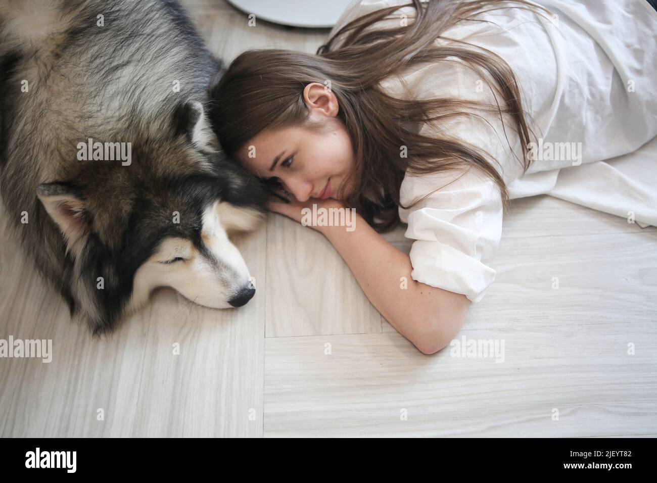 Girl and her dog Stock Photo