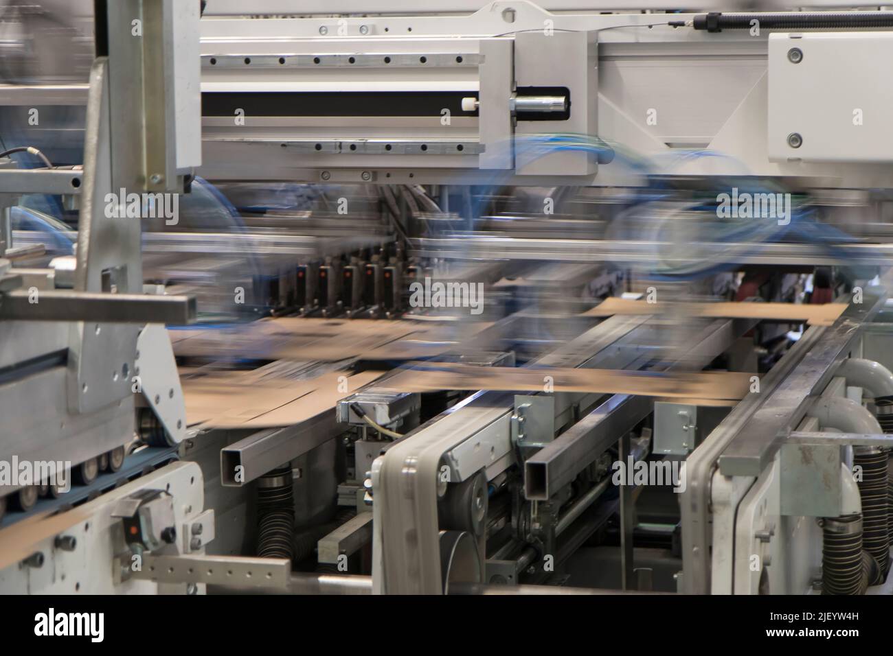 Close up detail of industrial machinery at work in a production line ...
