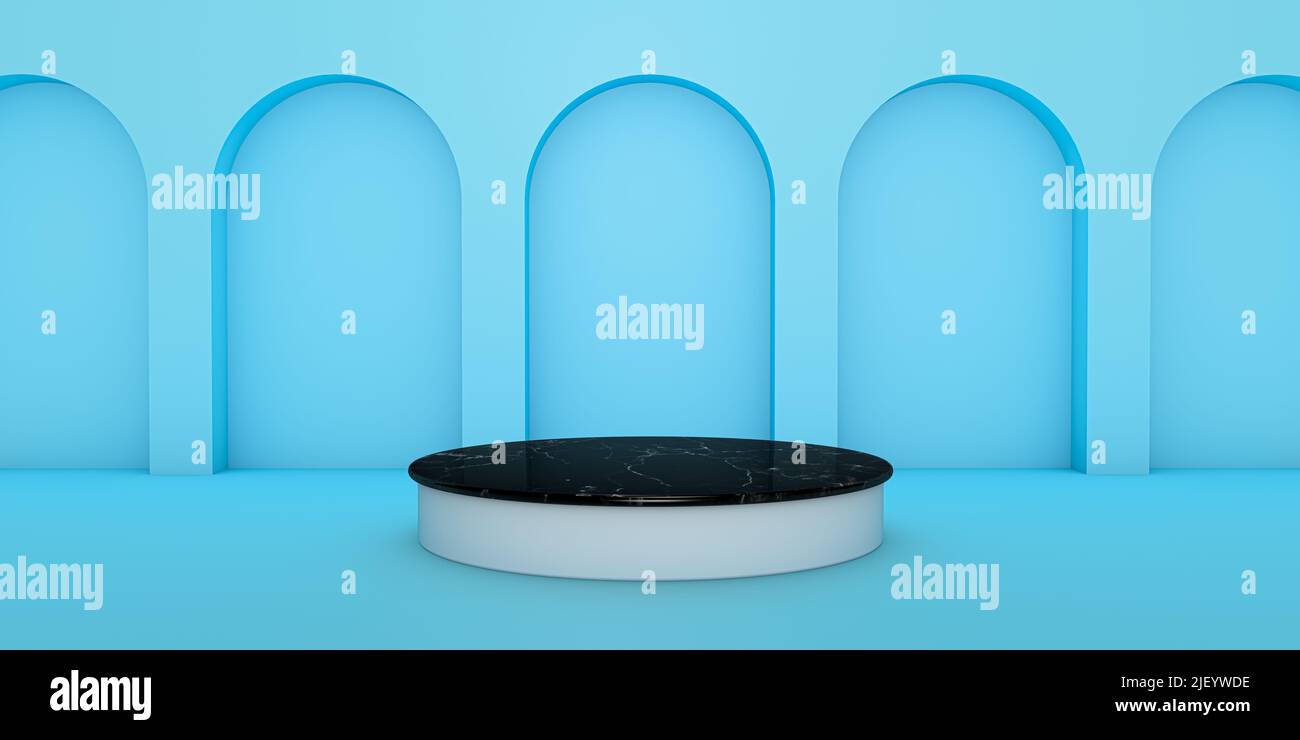 Blue 3d background product display black marble podium scene with ...