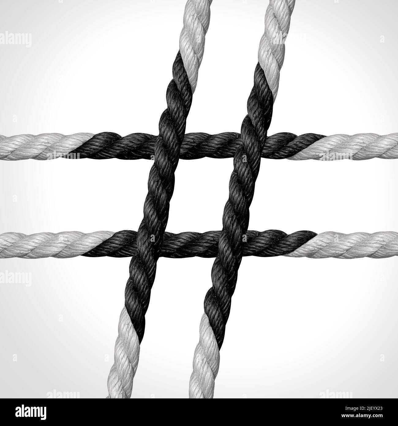 Hashtag Social Issues as a concept for microblogging networks or blogging network as a group of ropes connected together as a hyperlink symbol. Stock Photo