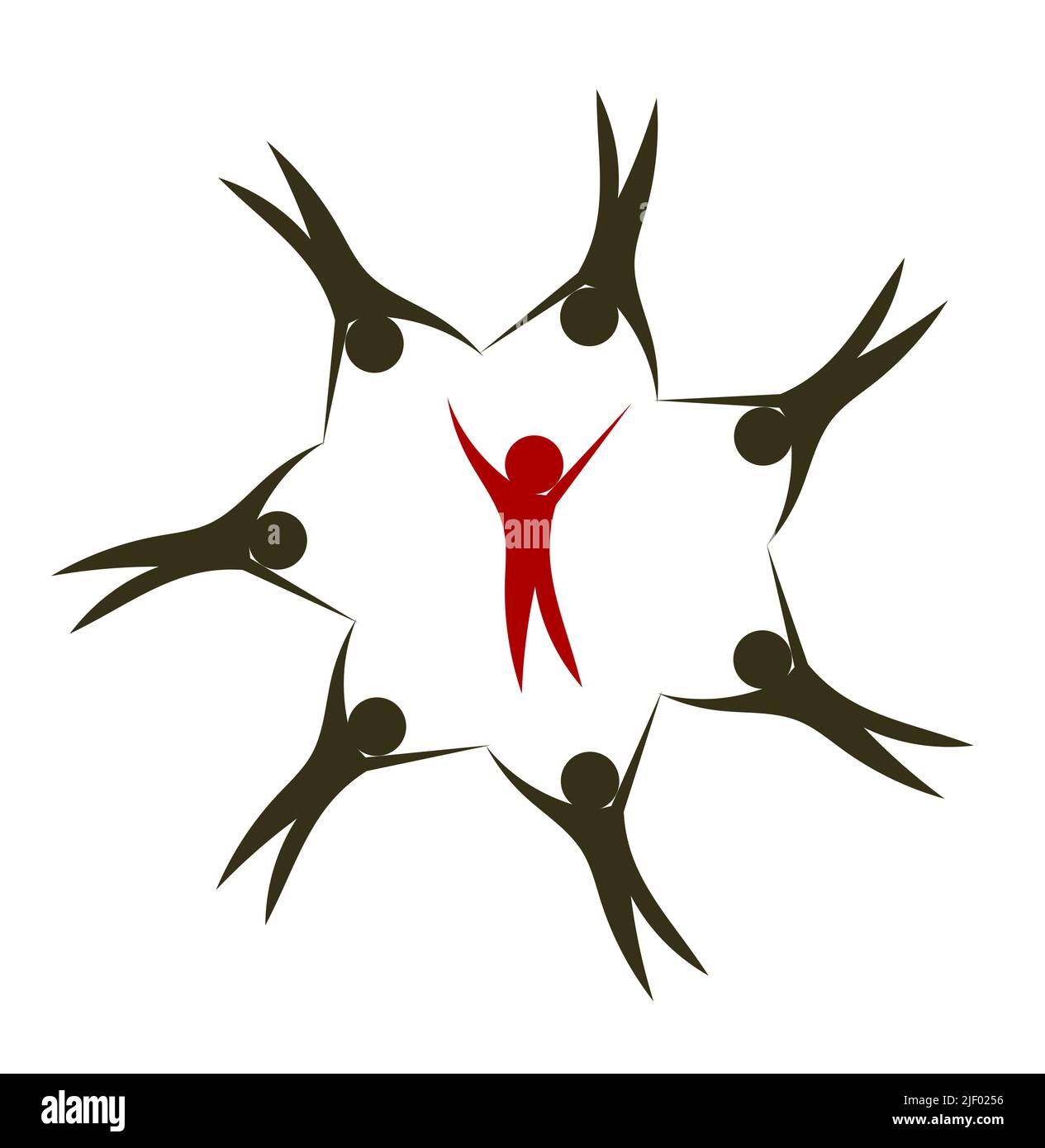 People together holding hands in circle. Leader inside Stock Vector