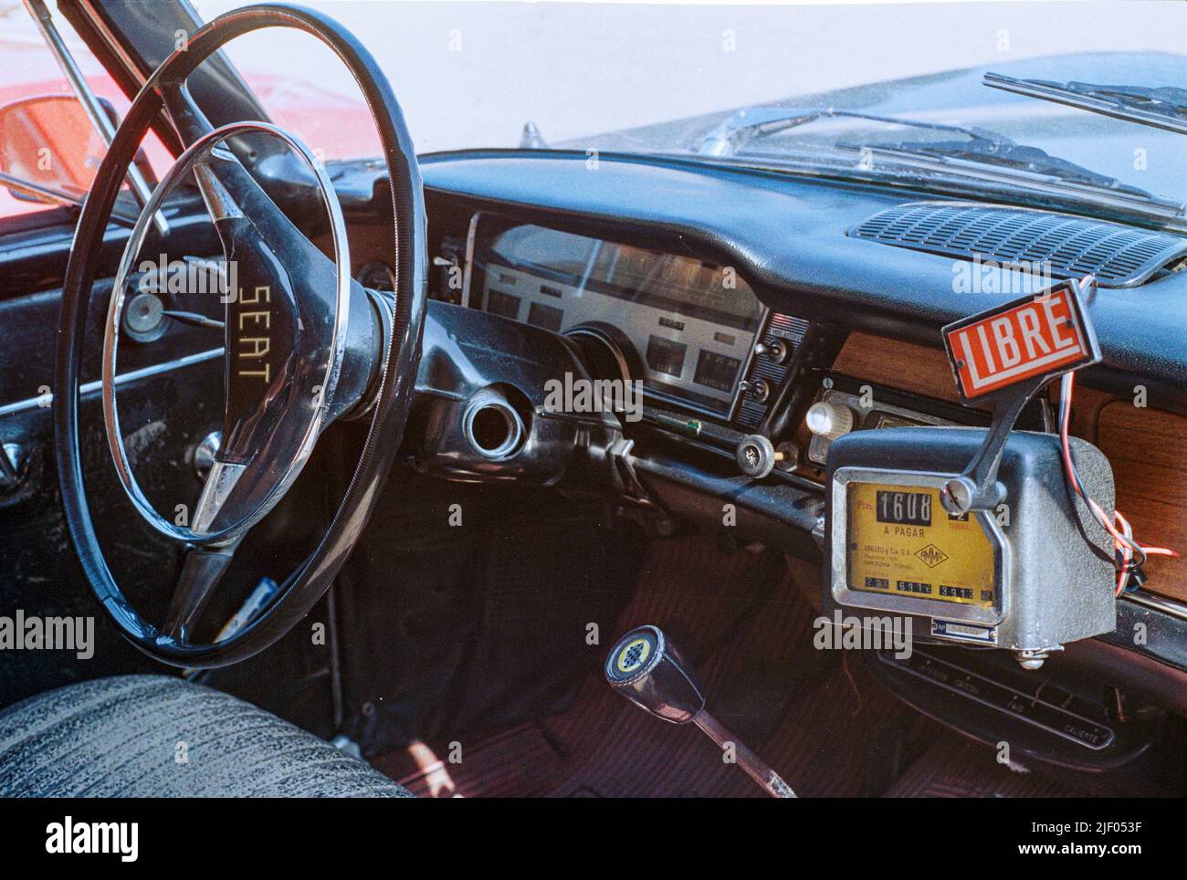 Detail of classic spanish car like the old barcelona taxi. Seat 1500 Stock Photo