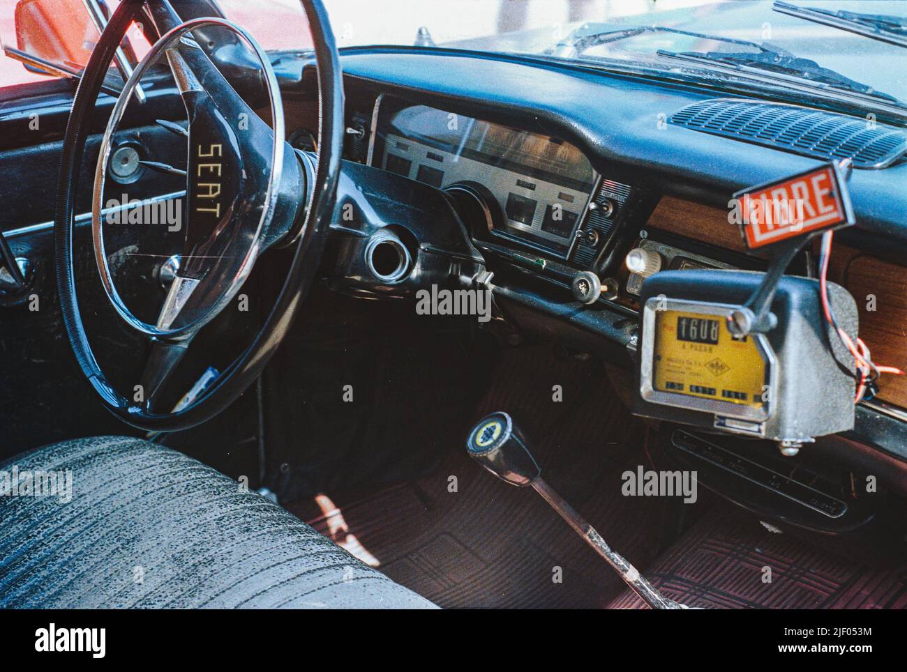 Detail of classic spanish car like the old barcelona taxi. Seat 1500 Stock Photo