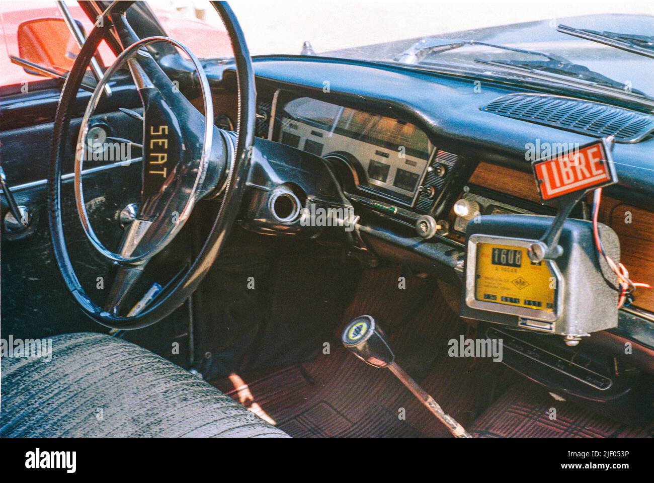 Detail of classic spanish car like the old barcelona taxi. Seat 1500 Stock Photo