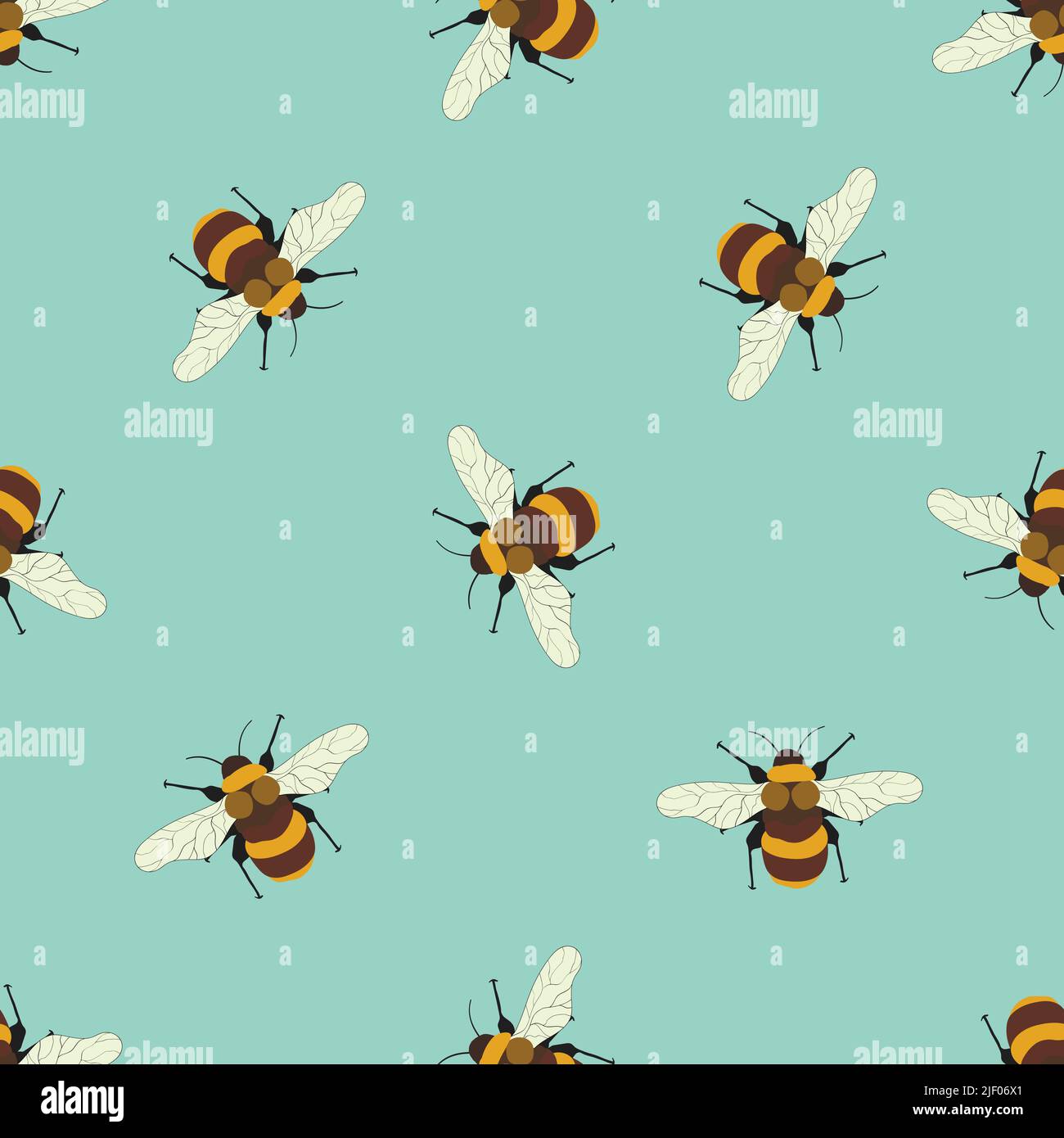 Seamless pattern with bees on color background. Small wasp. Vector ...