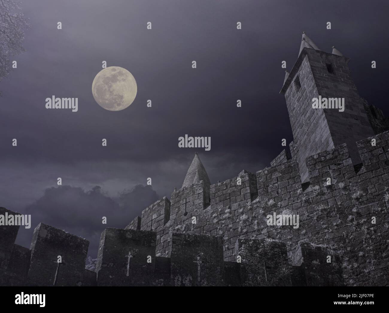 Old european medieval castle in a cloudy full moon night Stock Photo ...