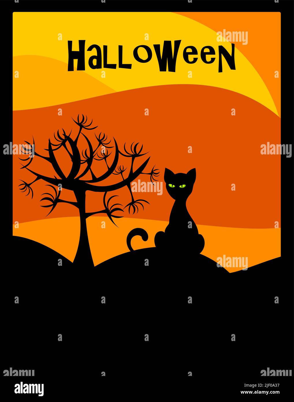Halloween background with black cat and scary tree Stock Vector Image ...