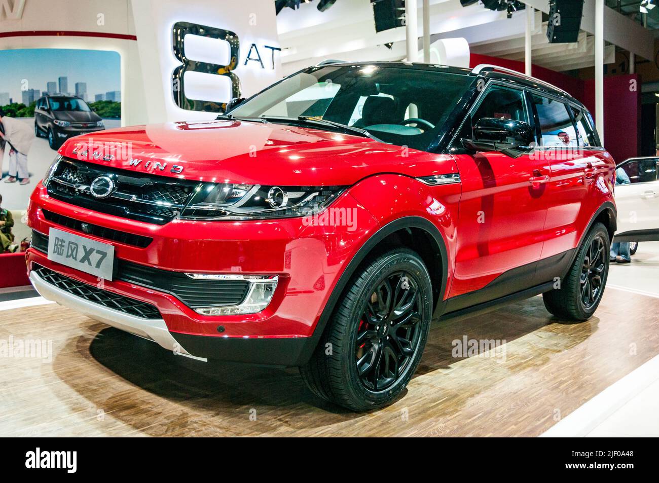 The Landwind X7 a copy of the Range Rover Evoque on display at the 2014 Guangzhou Auto Show. Stock Photo