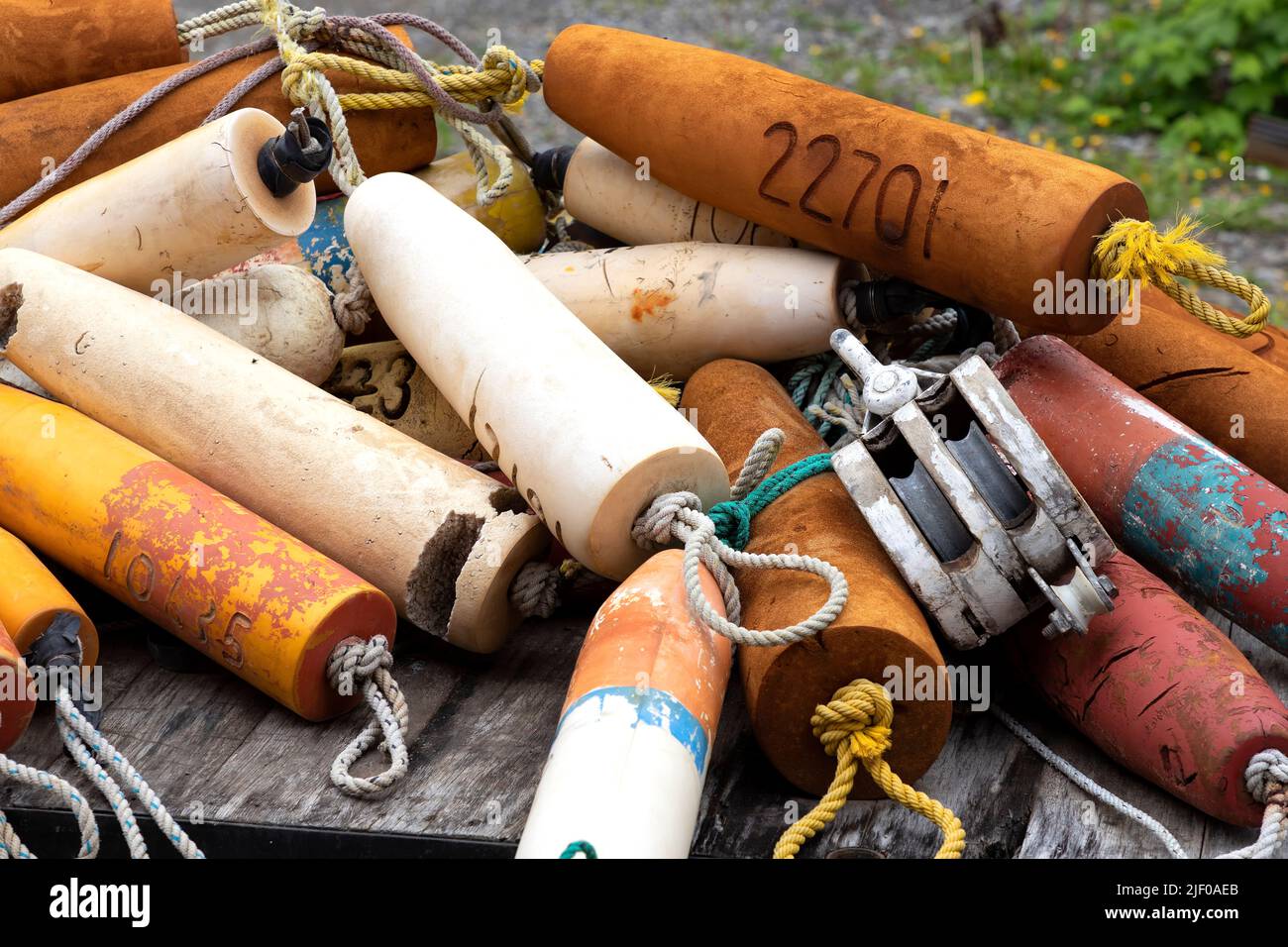 Floats for fishing net, Exponent of a museum, Cannery Museum, Icy Strait Point, Hoonah, Alaska, USA Stock Photo