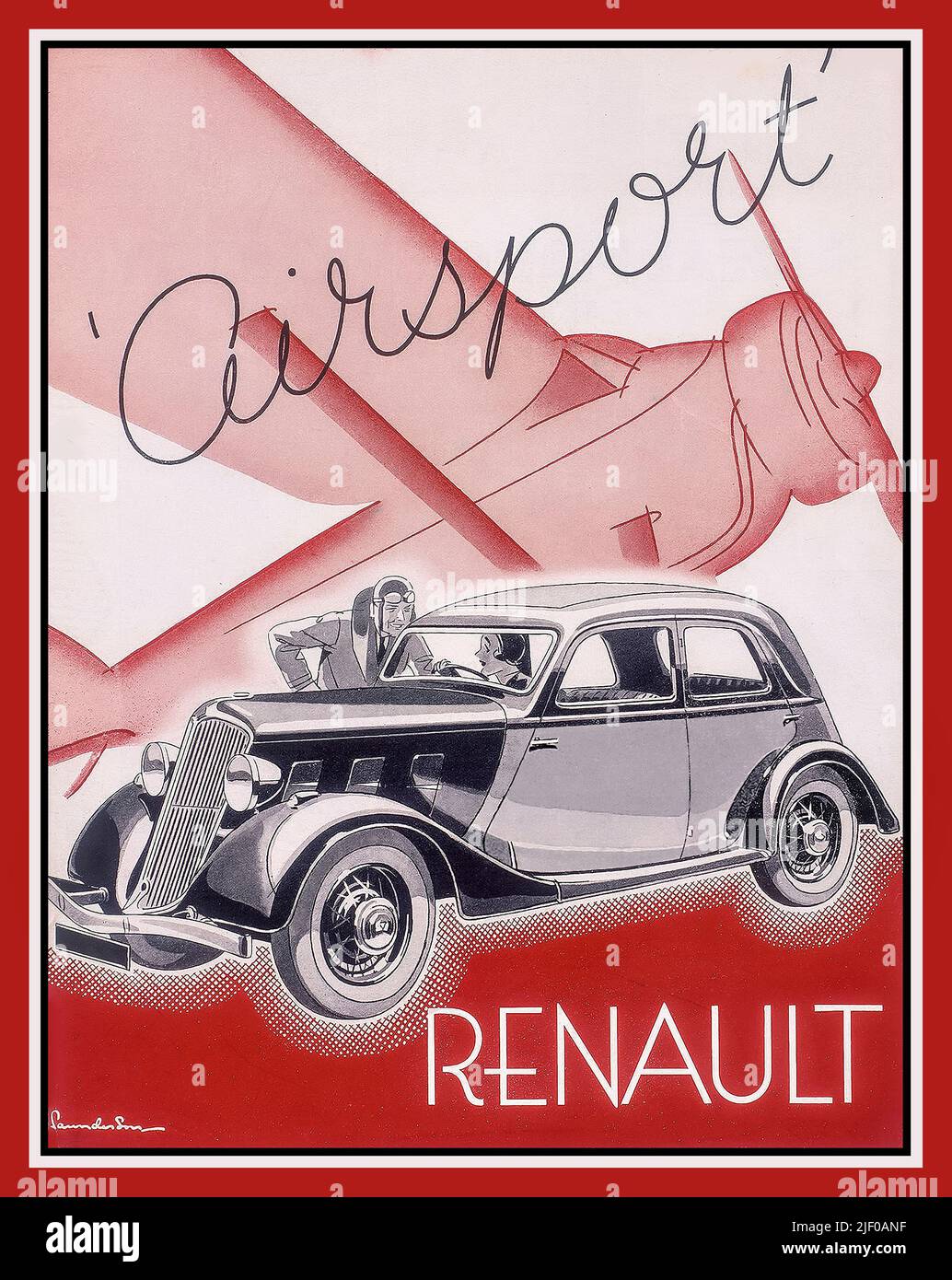 Vintage Renault Airsport 4 door saloon motorcar Poster 1934 Stock Photo