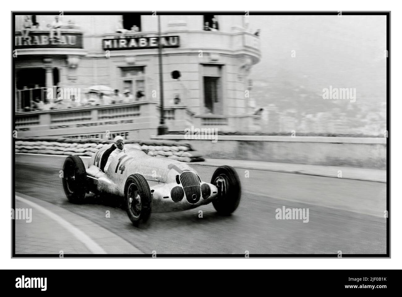 1936: Mercedes-Benz  Manfred von Brauchitsch with Silver Arrow 750-kg formula racing car W 125k at Mirabeau on the Monaco Grand Prix motor racing circuit Monaco Monte Carlo The 1936 Monaco Grand Prix was a Grand Prix motor race held at Circuit de Monaco on 13 April 1936. Mercedes came First. Germany Rudolf Caracciola Mercedes-Benz Stock Photo