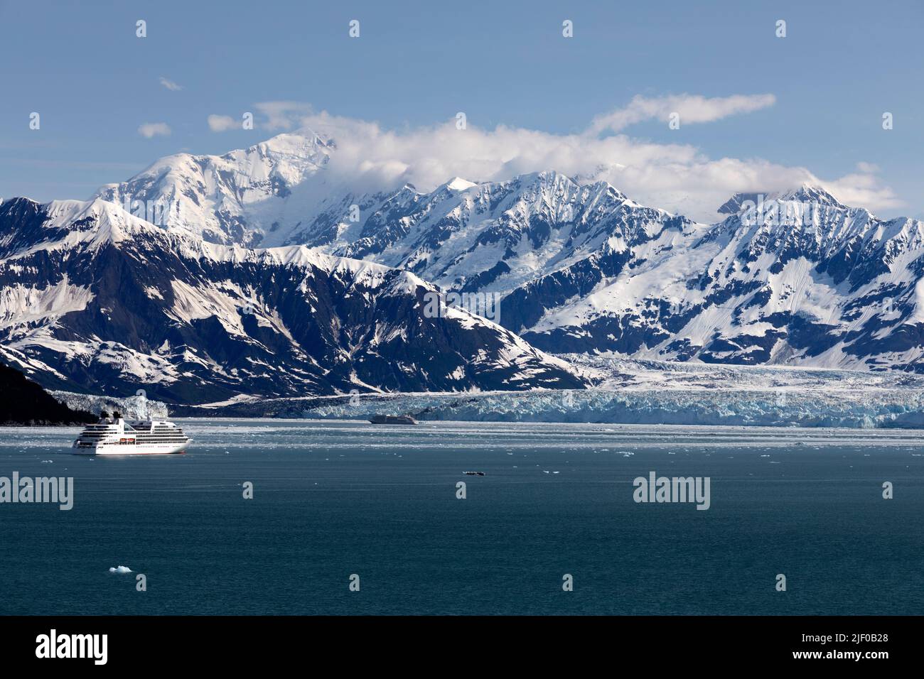 Cruise ship sailing in Disenchantment Bay near Hubbard Glacier Alaska USA Stock Photo