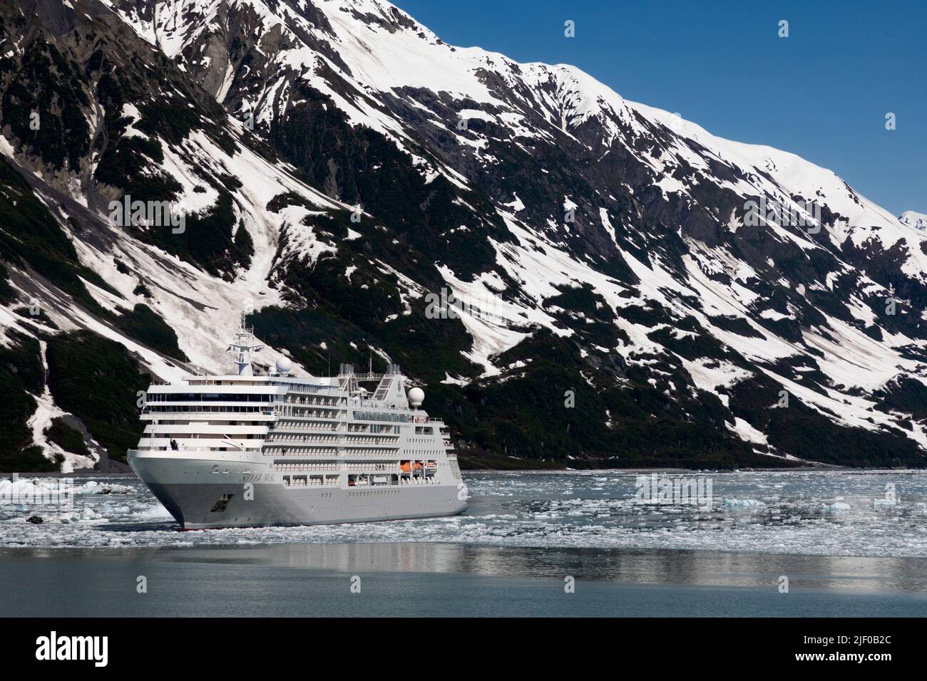 Cruise ship sailing in Disenchantment Bay near Hubbard Glacier Alaska USA Stock Photo