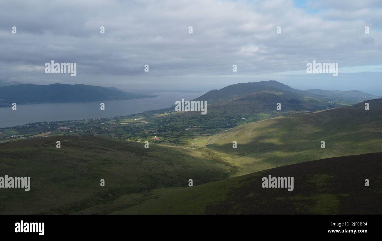 A high angle shot of Cooley mountains view of Slieve Foy and Carlingford Lough Stock Photo