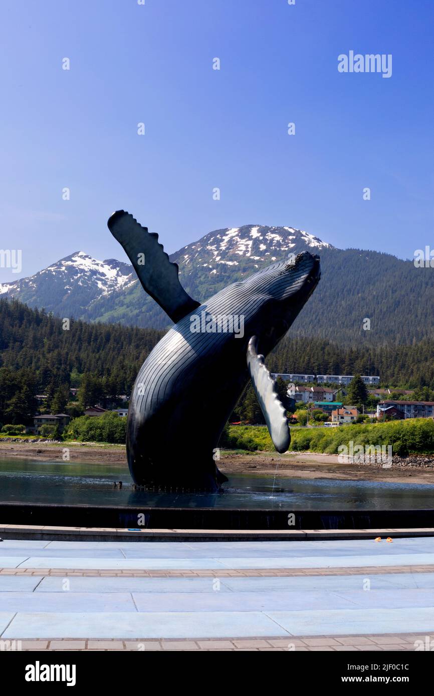 Tahku, the Alaska Whale Sculpture located in Juneau Alaska USA. Sculpted R.T. Wallen Stock Photo